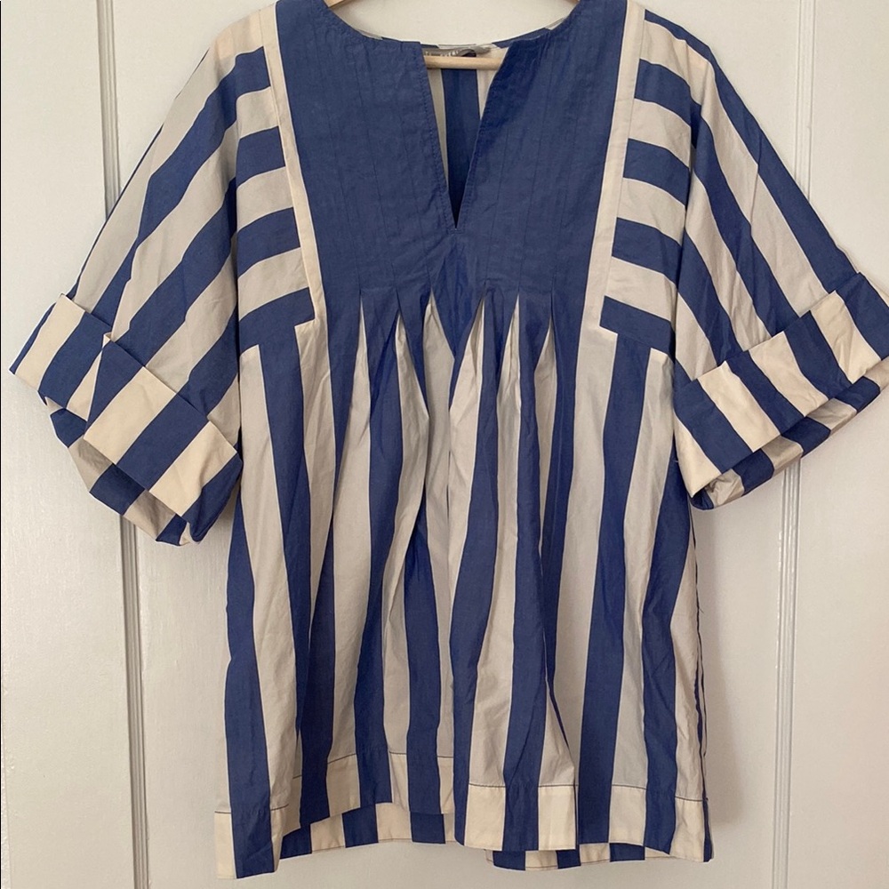 Everlane Cotton Striped Blue and Cream Women's Top